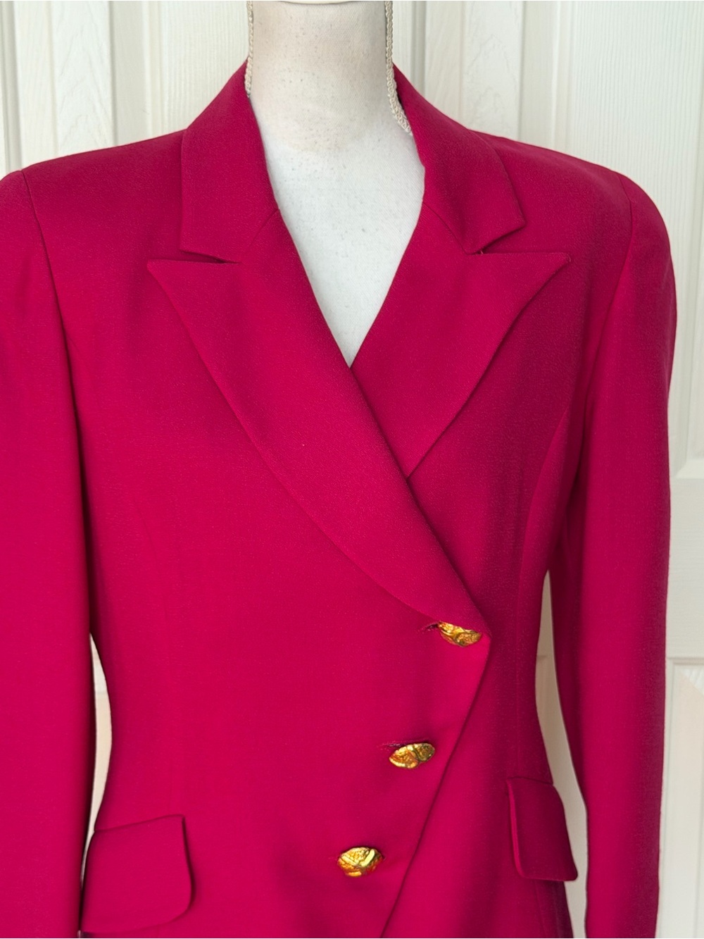 Tailored Magenta Skirt Suit Set with Gold Buttons - Picture 3 of 7